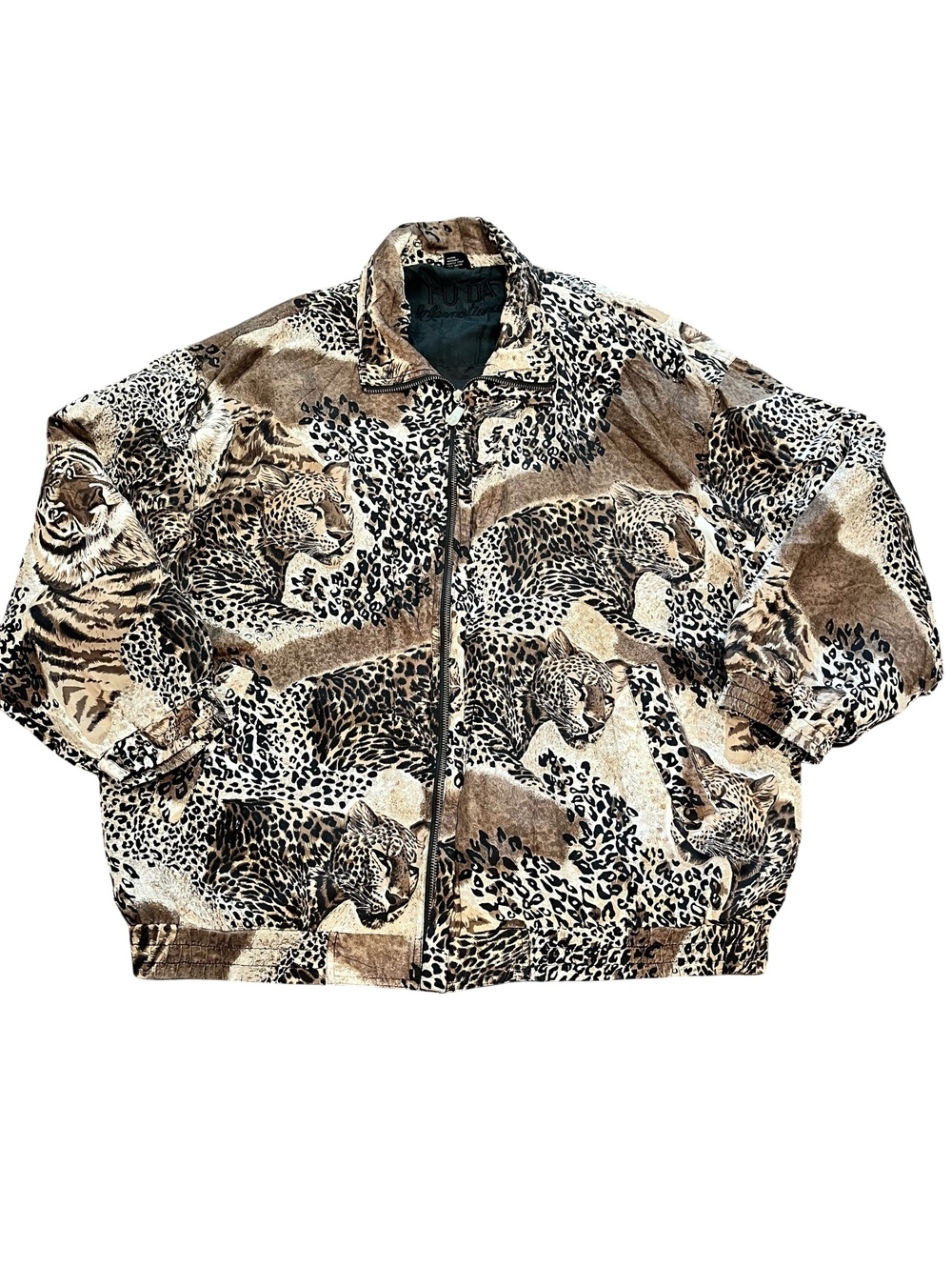 FU DA International Cheetah animal print 100% silk zip bomber jacket plus size - Picture 4 of 5